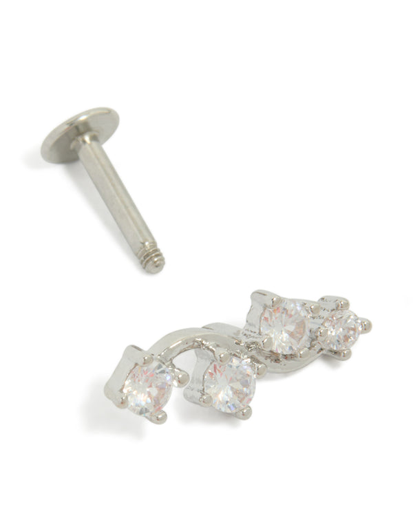 Crafted from surgical steel, this wave crawler single flat back stud earring features cubic zirconia with statement style in silver and clear tones post detail view