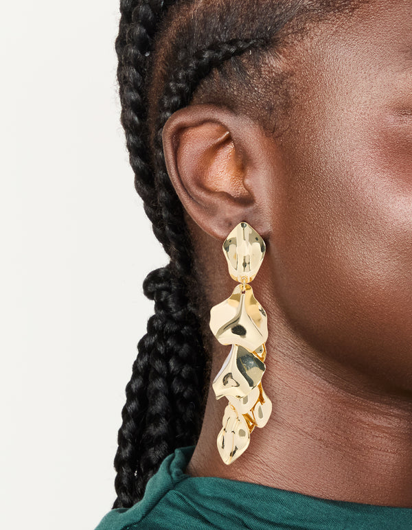 Gold Plated Statement Multi Petal Drop Earrings