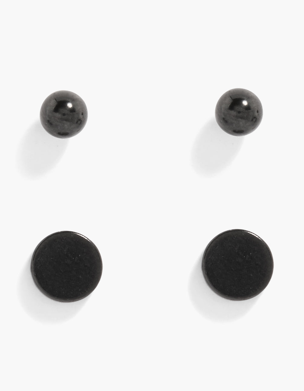 Showcasing mens waterproof black coated stainless steel ball and round studs pack featuring disc closure front view