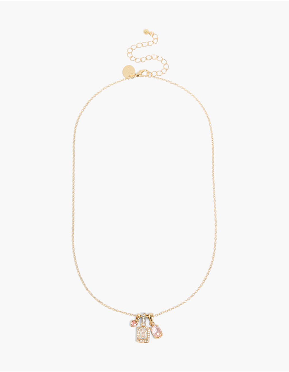 Gold Plated Multicoloured Baguette & Heart Cubic Zirconia Multi Charm Necklace