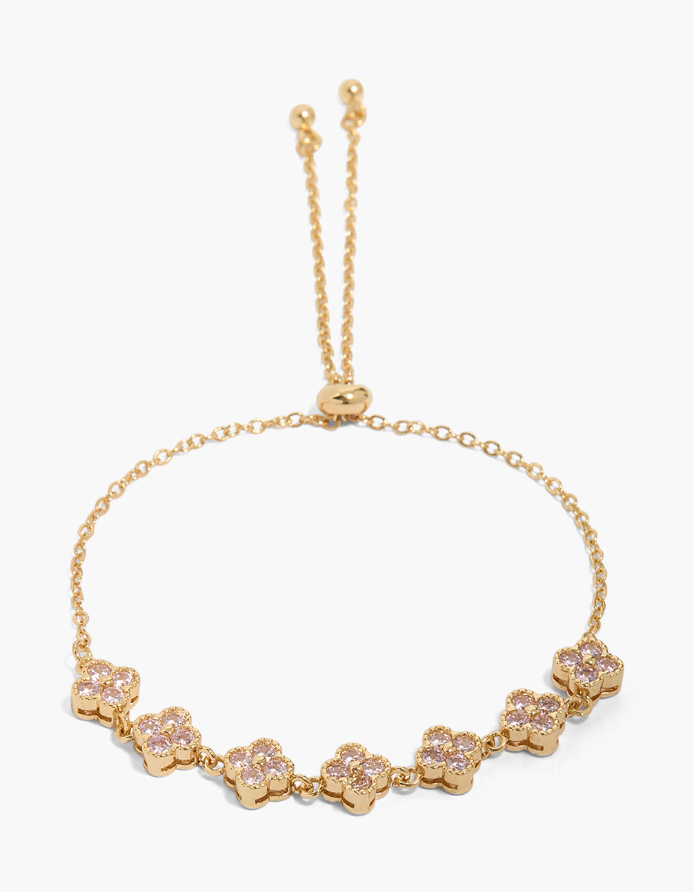 Gold Plated Pink Cubic Zirconia Flowers Toggle Bracelet