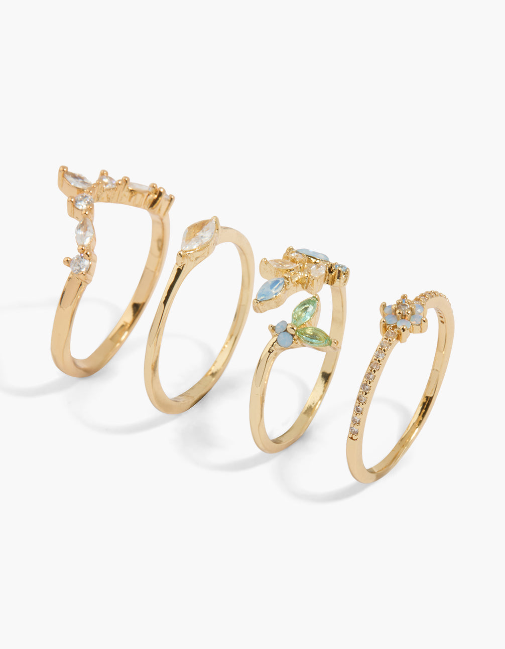 Gold Plated Multicoloured Cubic Zirconia Butterfly & Flower Rings 4-Pack