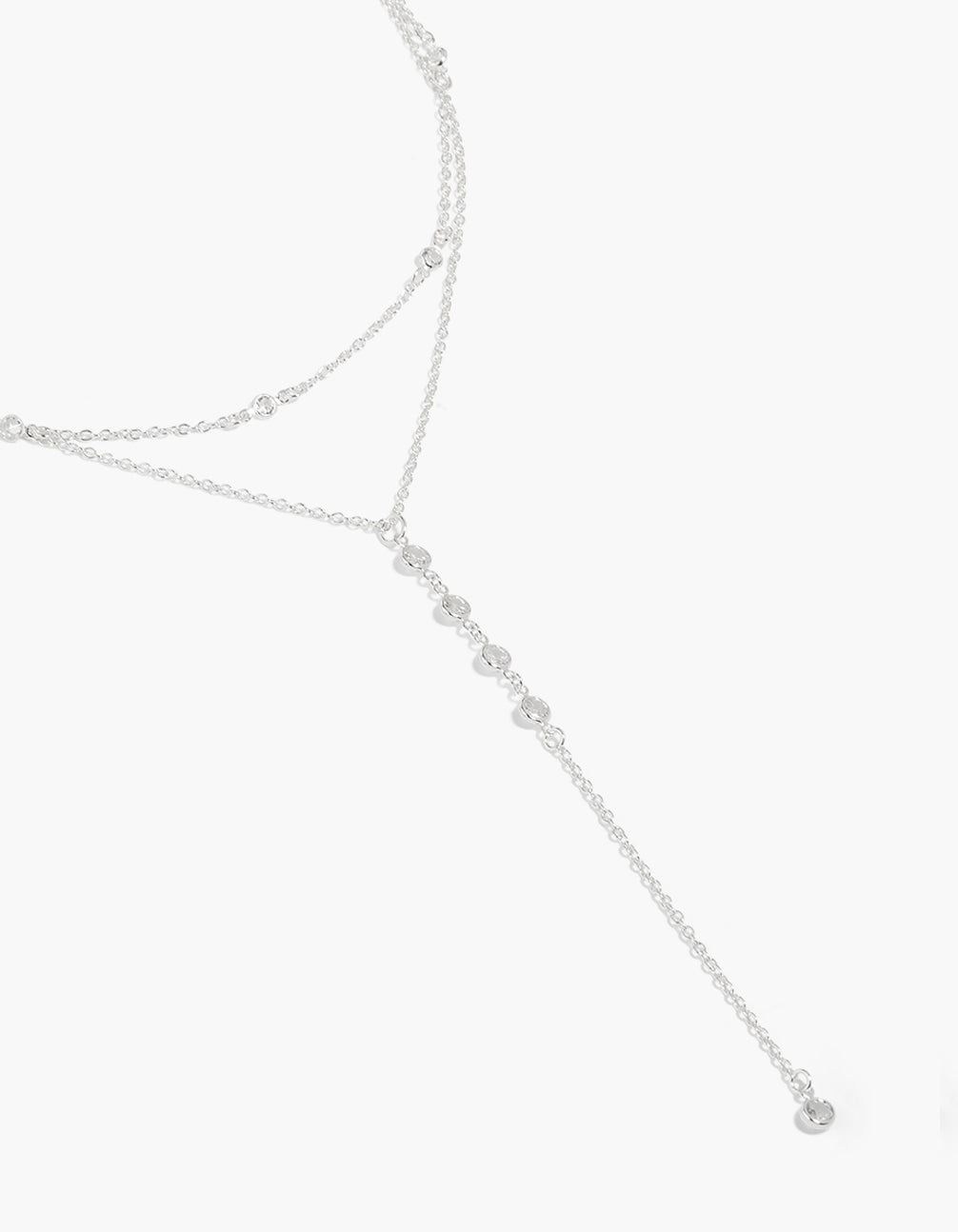 Silver Plated Cubic Zirconia Layered Y-Necklace