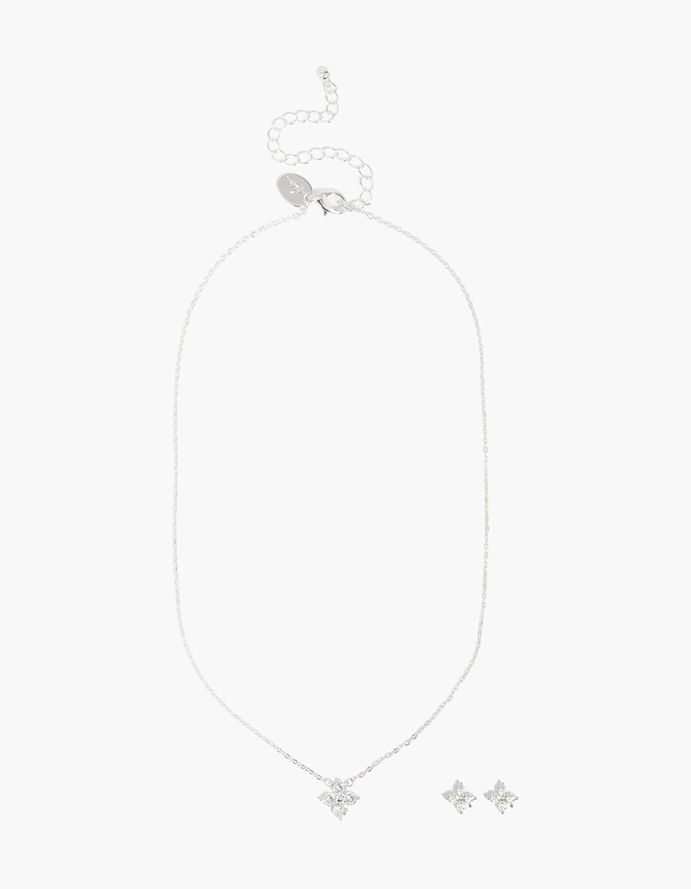 Silver Plated Cubic Zirconia Flower Necklace & Earrings Set