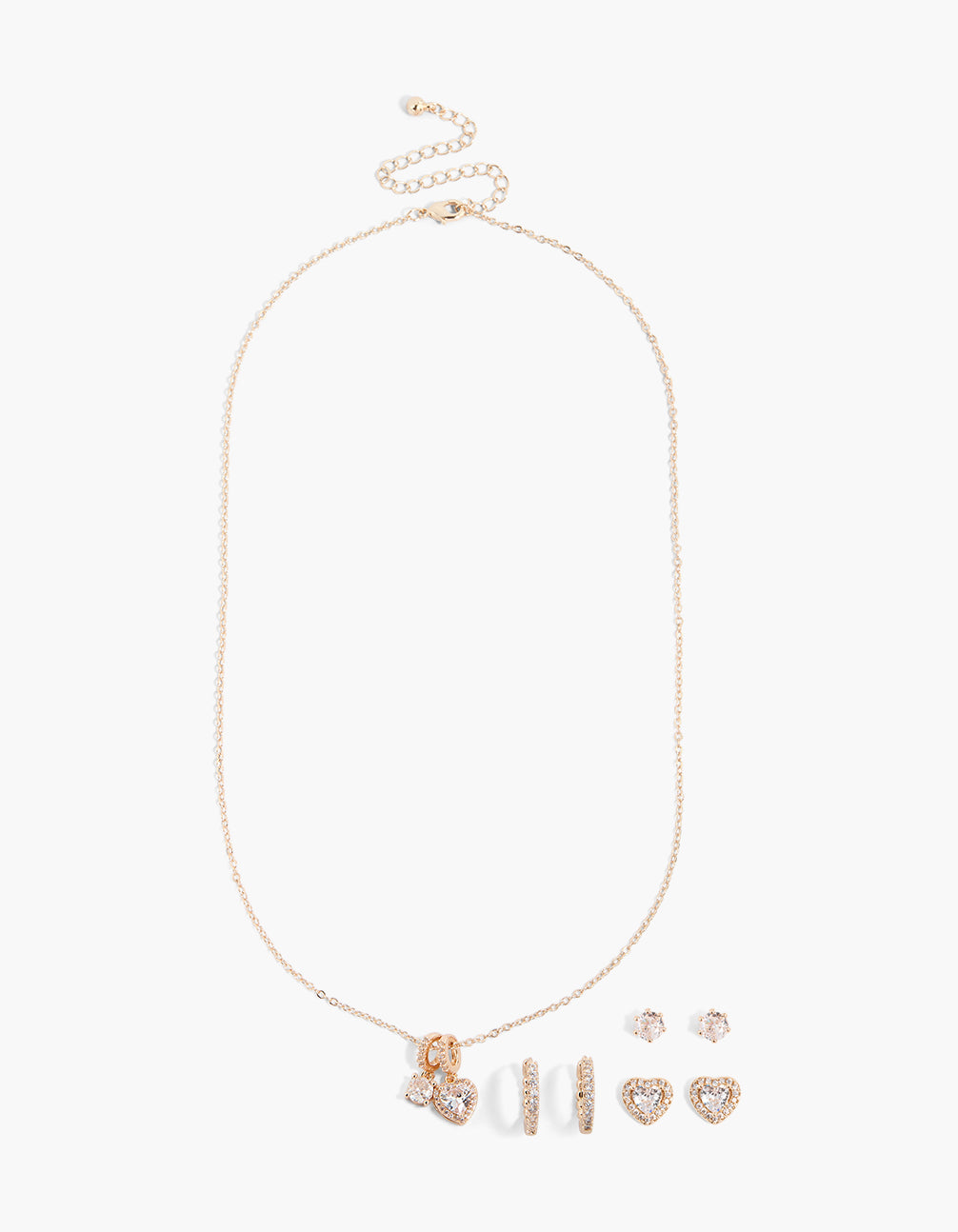 Rose Gold Plated Cubic Zirconia Halo Heart Necklace & Earrings Set