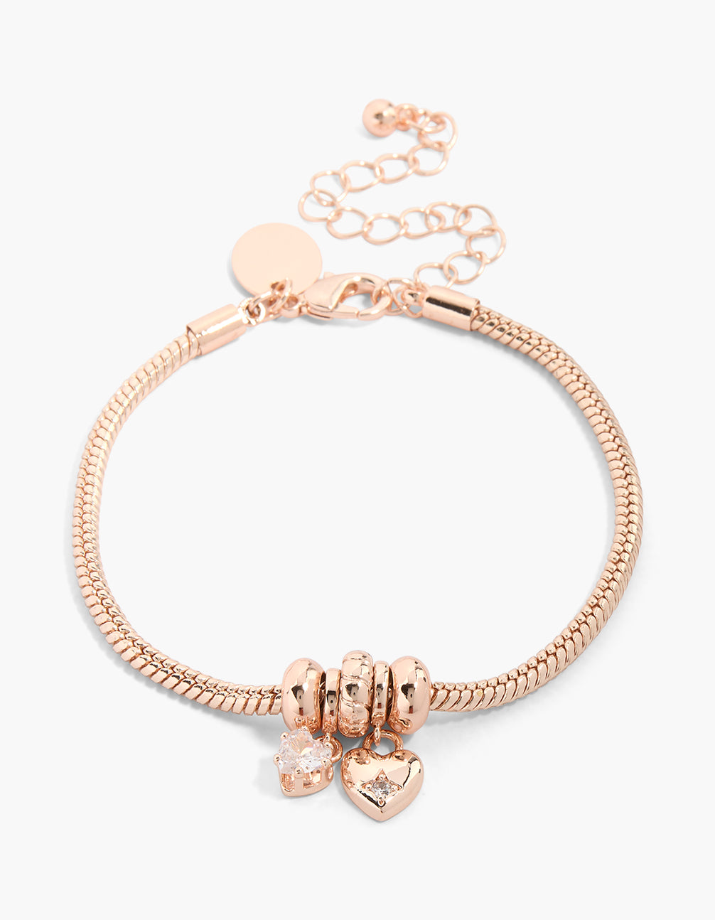 Rose Gold Plated Cubic Zirconia Hearts Charm Bracelet