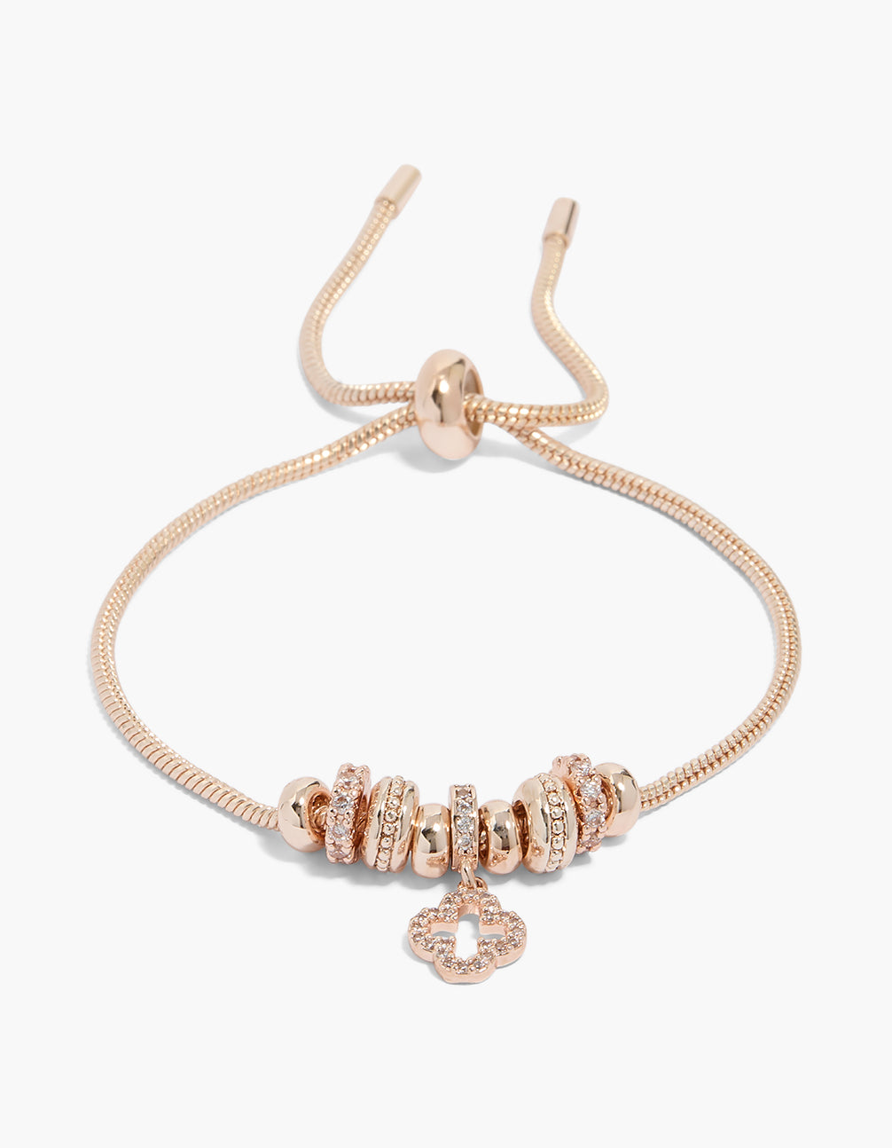 Rose Gold Plated Pavé Set Cubic Zirconia Open Flower Toggle Bracelet