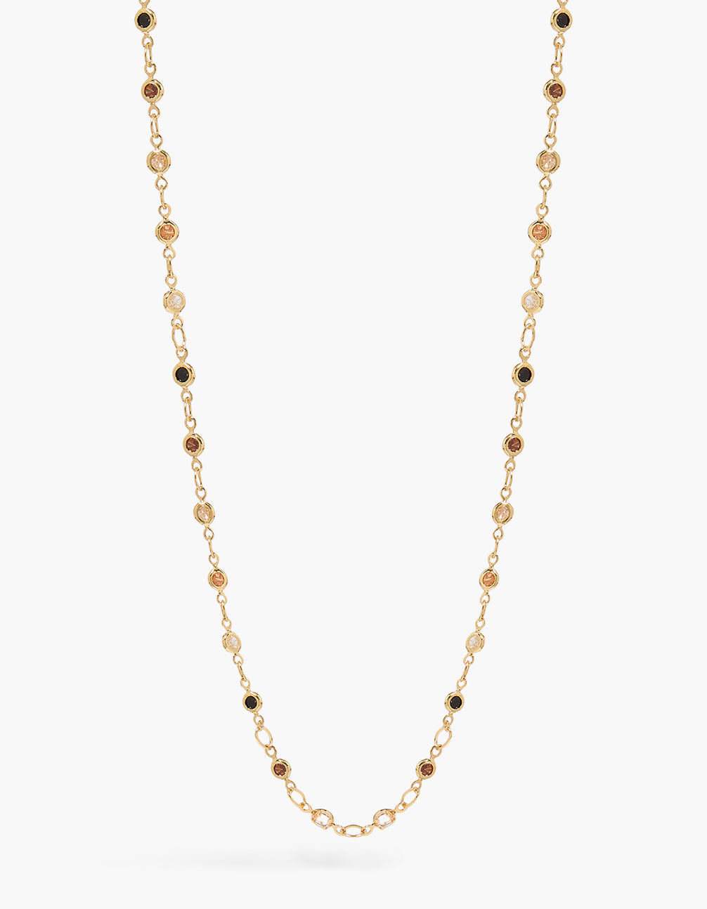 Gold Plated Flat Multicoloured Cubic Zirconias Station Necklace