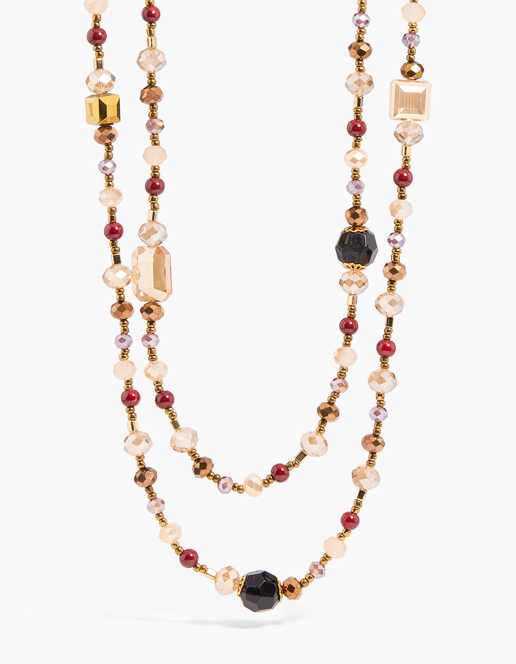 Gold Long Beaded Layered Necklace