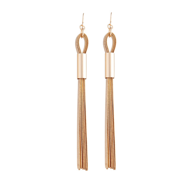 Gold Herringbone Chain Tassel Earrings