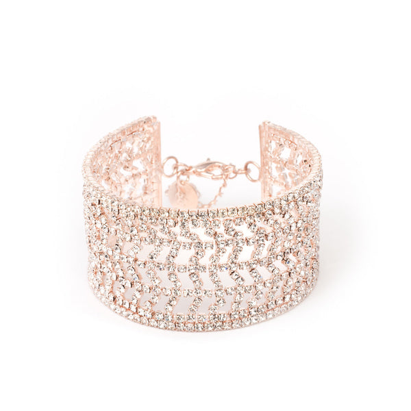 Rose Gold Diamante Arrow Chain Cuff Bracelet