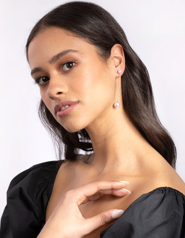 Gold Snake Pearl Chain Earrings