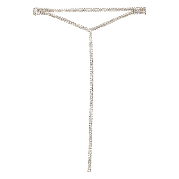Silver Double Strand Diamante Y Neck Choker