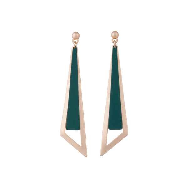 Rose Gold Geometric Stud With Matte Teal Feature