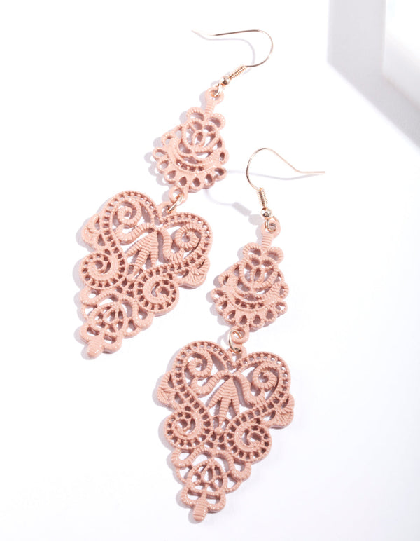 Large Pink Filigree Drop Earrings