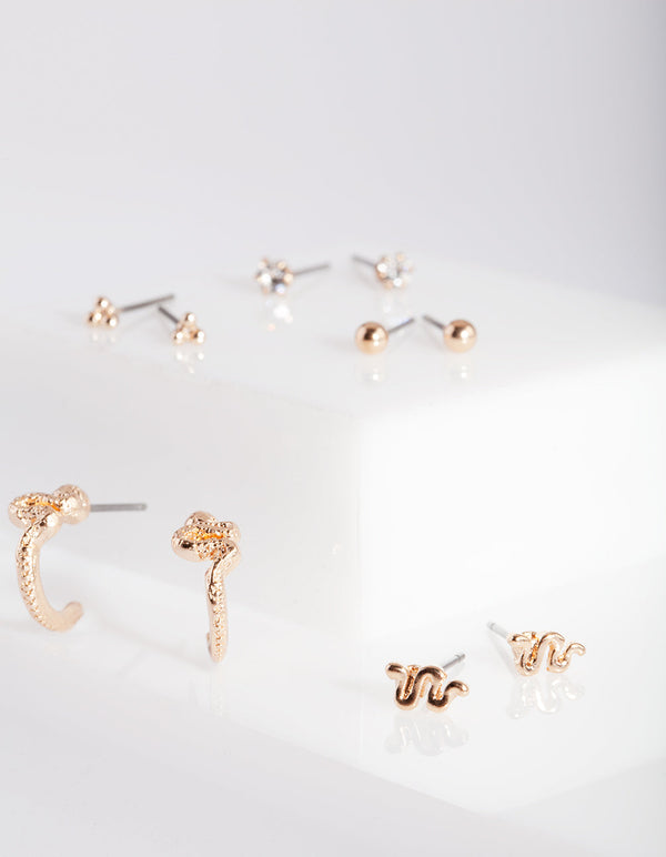 Gold Essential Snake Earring Stud 5-Pack