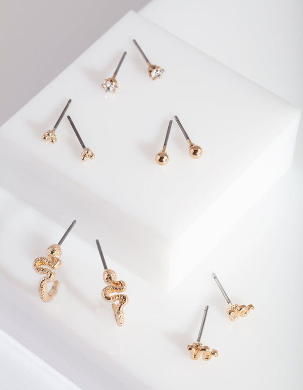 Gold Essential Snake Earring Stud 5-Pack