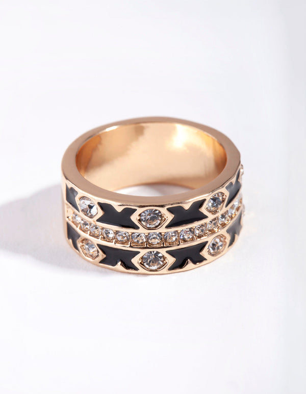 Gold Cross Enamel Diamante Ring