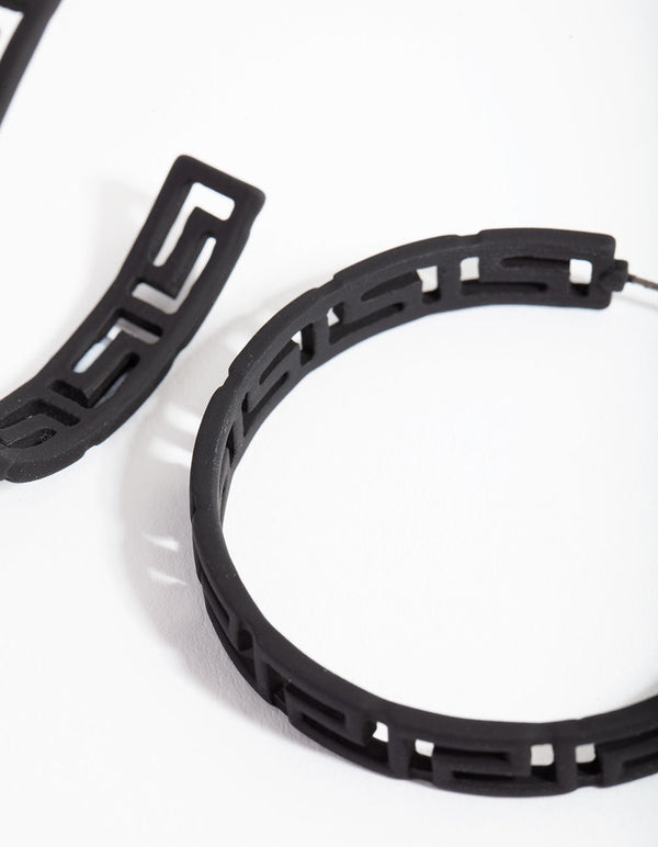 Matte Black Greek Key Hoop Earrings