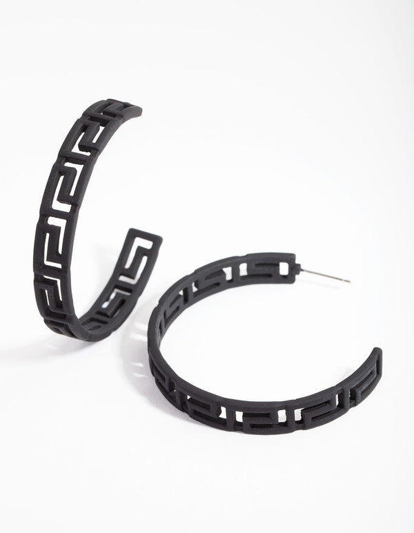 Matte Black Greek Key Hoop Earrings