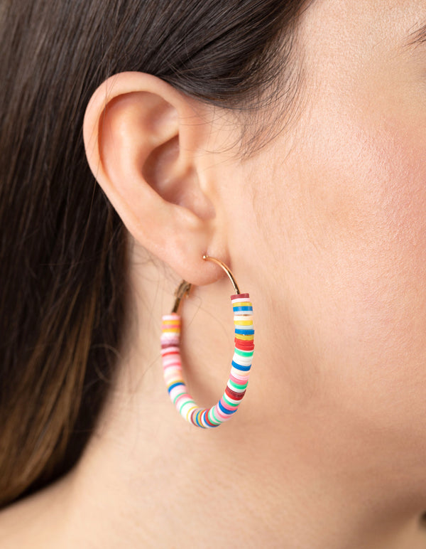 Gold Colourful Discs Hoop Earrings