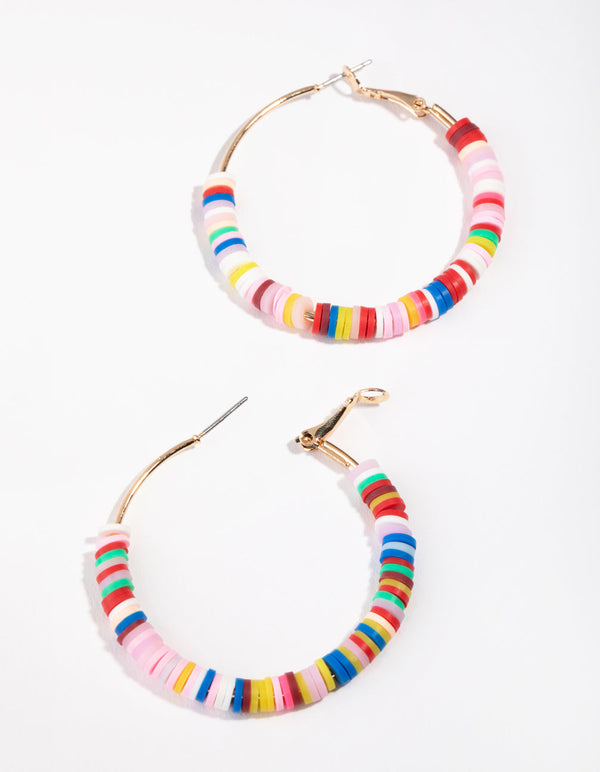 Gold Colourful Discs Hoop Earrings