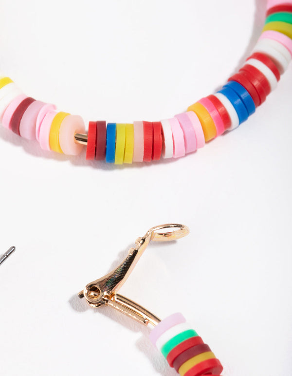 Gold Colourful Discs Hoop Earrings