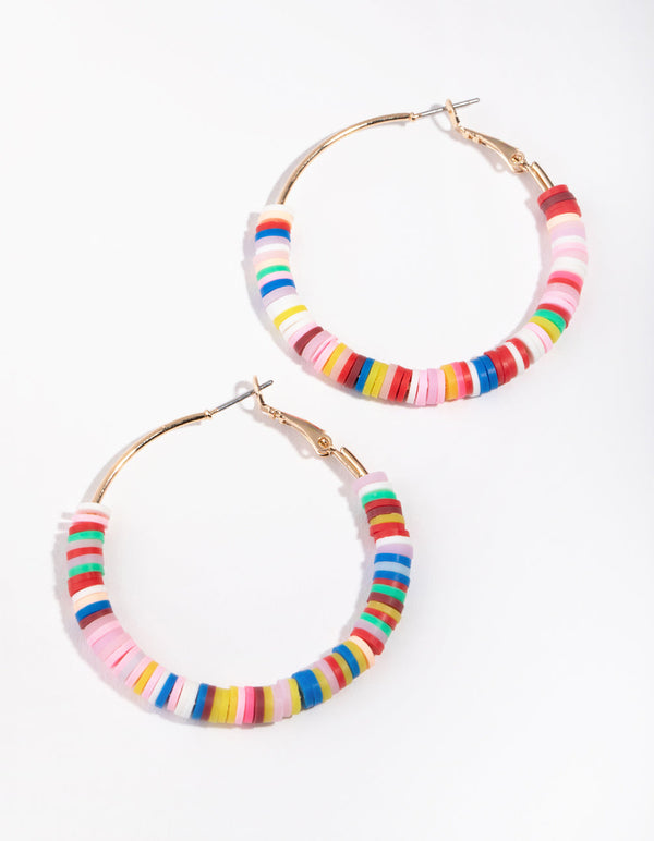 Gold Colourful Discs Hoop Earrings