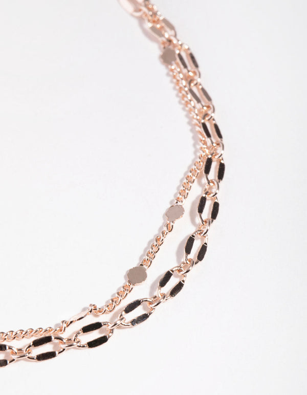 Real Rose Gold Plated Multi Chain Disc Bracelet