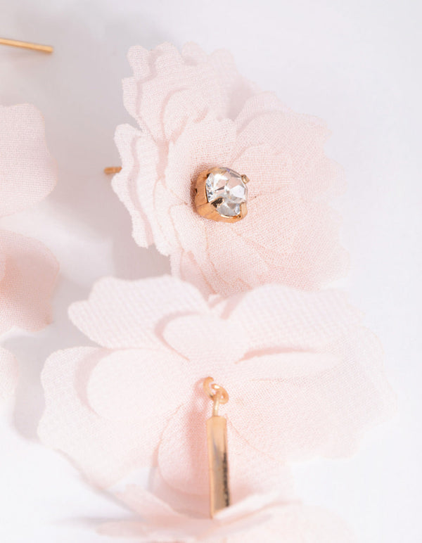 Gold Fabric Flower Chain Earrings