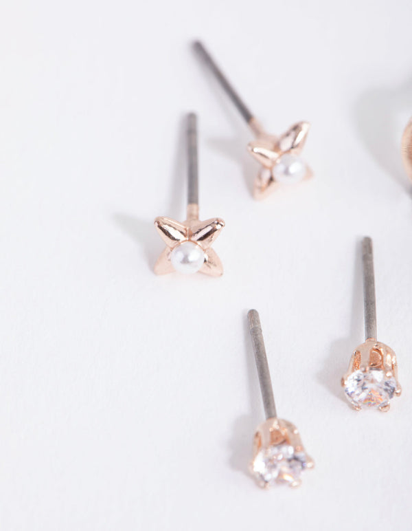 Rose Gold Cresent Moon Pearl Earrings