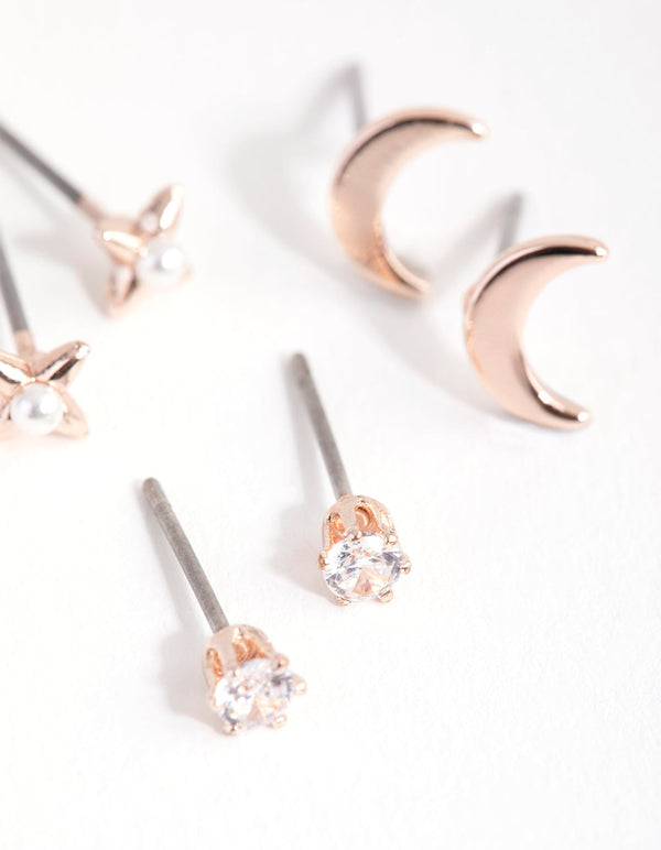 Rose Gold Cresent Moon Pearl Earrings