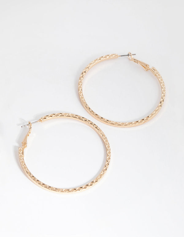 Gold Side Diamond-Cut Hoop Earrings