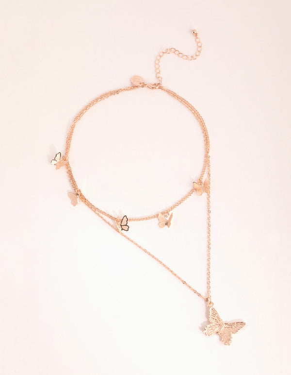 Rose Gold Butterfly Layered Necklace