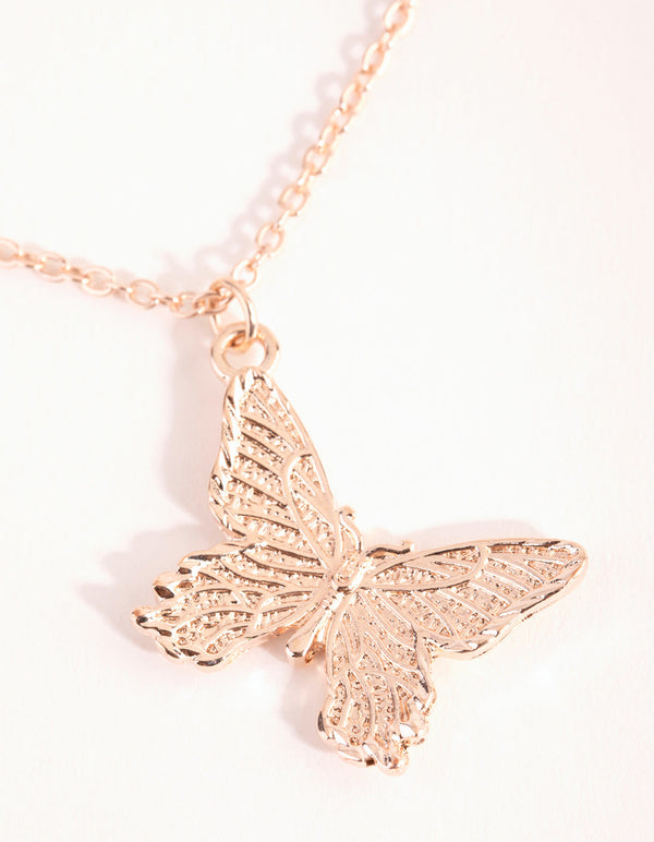 Rose Gold Butterfly Layered Necklace