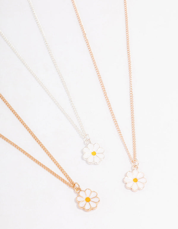 Mixed Metal White Flower Necklace Set