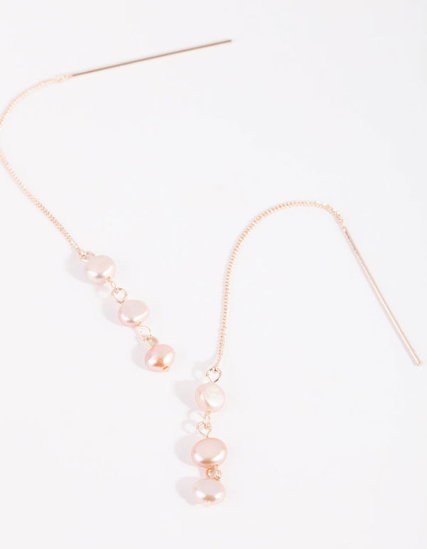 Rose Gold Pearl Thread Through Earrings