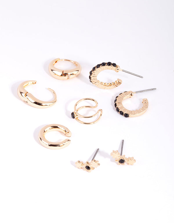 Gold & Black Star Earring Pack