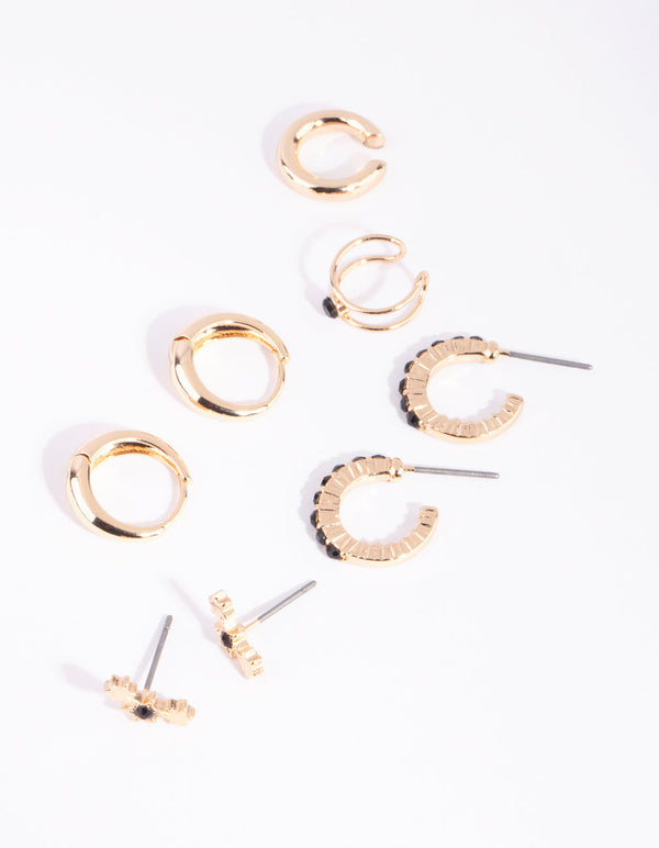 Gold & Black Star Earring Pack