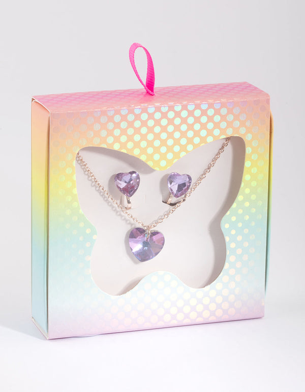 Kids Diamante & Heart Necklace & Earrings Set