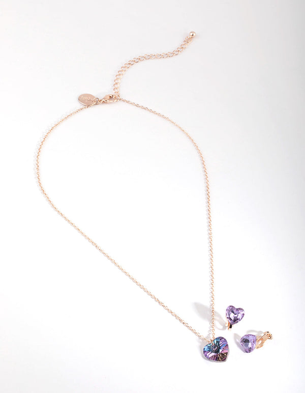 Kids Diamante & Heart Necklace & Earrings Set