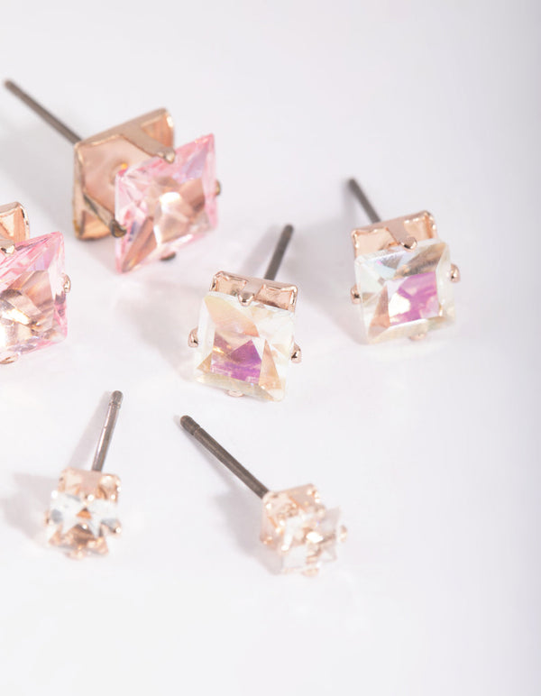 Rose Gold Diamante Stud Earring Pack