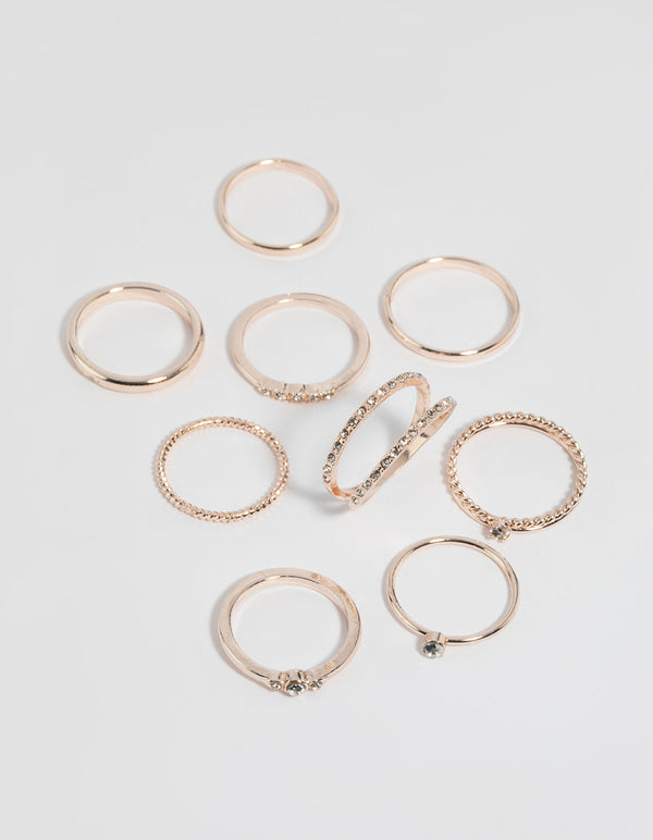 Rose Gold Diamante Ring Pack