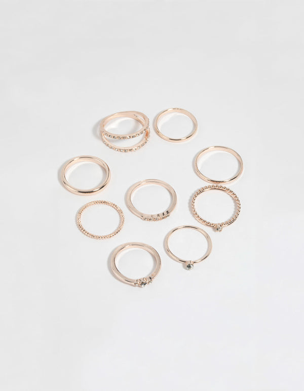Rose Gold Diamante Ring Pack