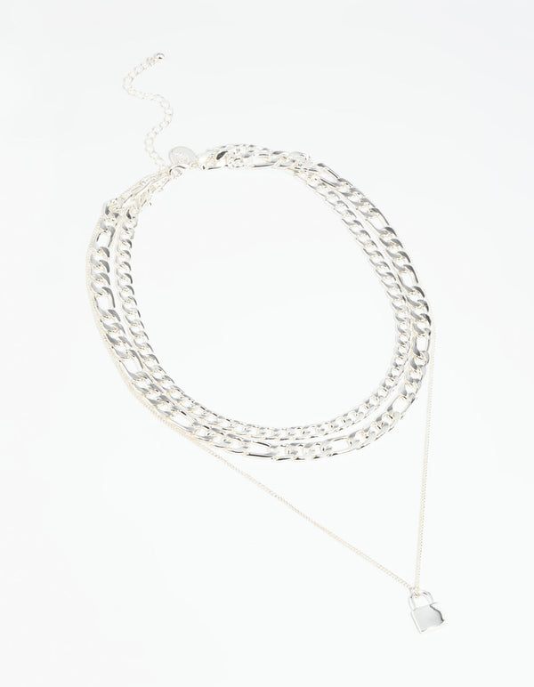 Silver Padlock Layered Necklace