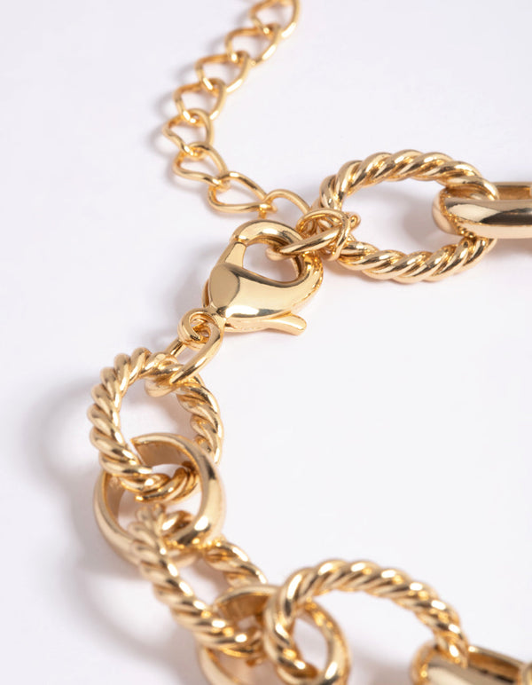 Gold Plated Oval Chain Layered Bracelet