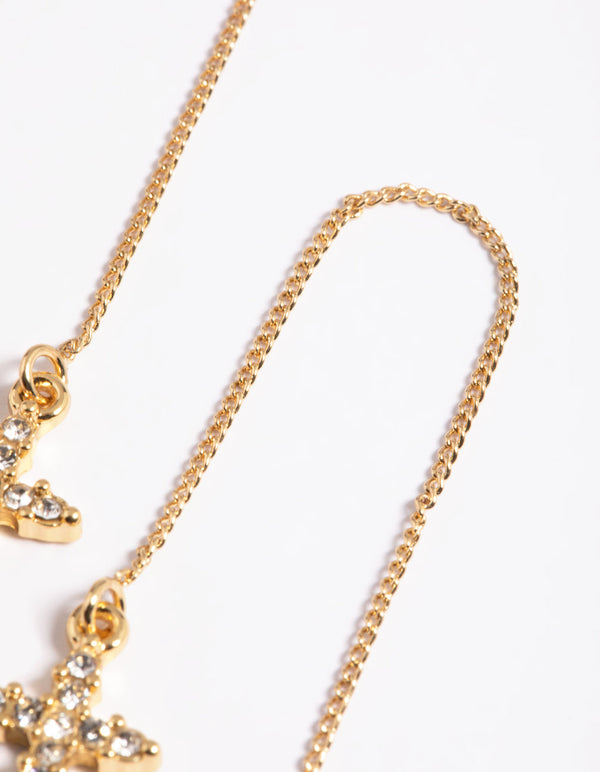 Gold Plated Cubic Zirconia Cross Thread Earrings