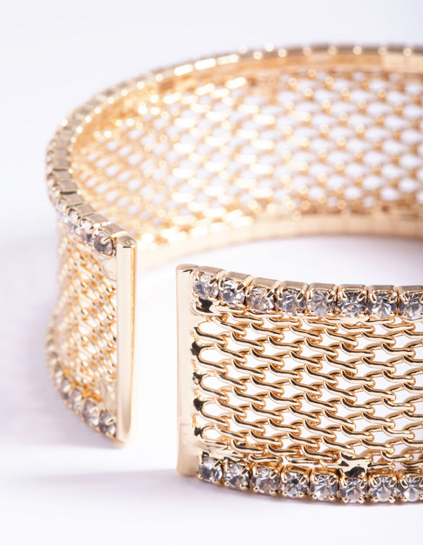 Gold Cupchain Mesh Cuff Bangle