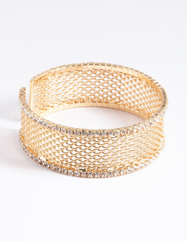 Gold Cupchain Mesh Cuff Bangle