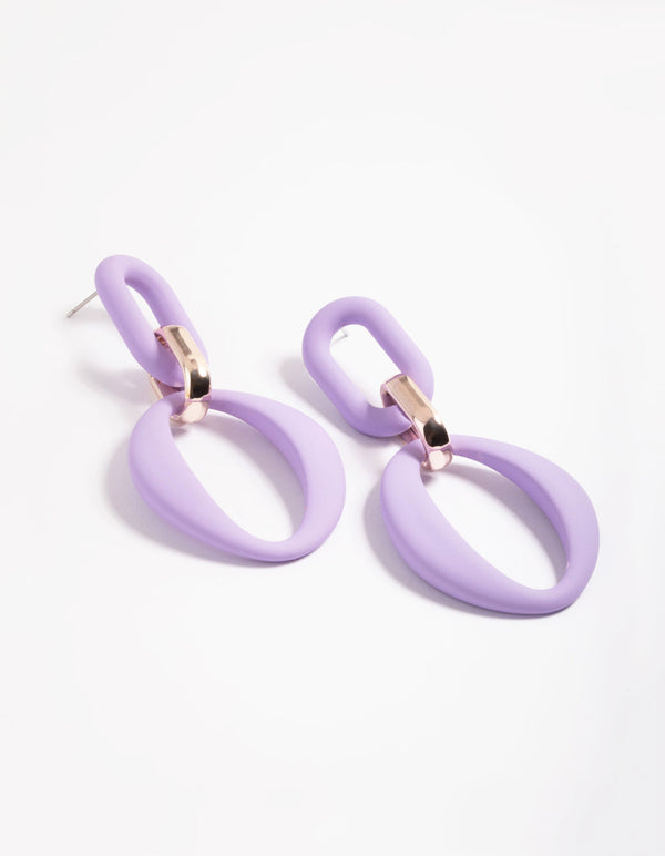 Lilac Rubber Coat Link Drop Earrings